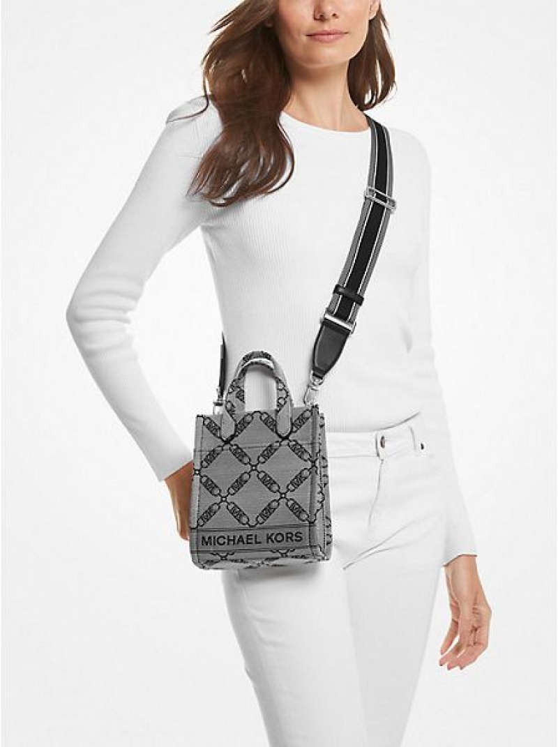 τσάντεσ χιαστί γυναικεια Michael Kors Gigi Extra-small Empire Logo Jacquard Μπεζ μαυρα | 867243-OFR