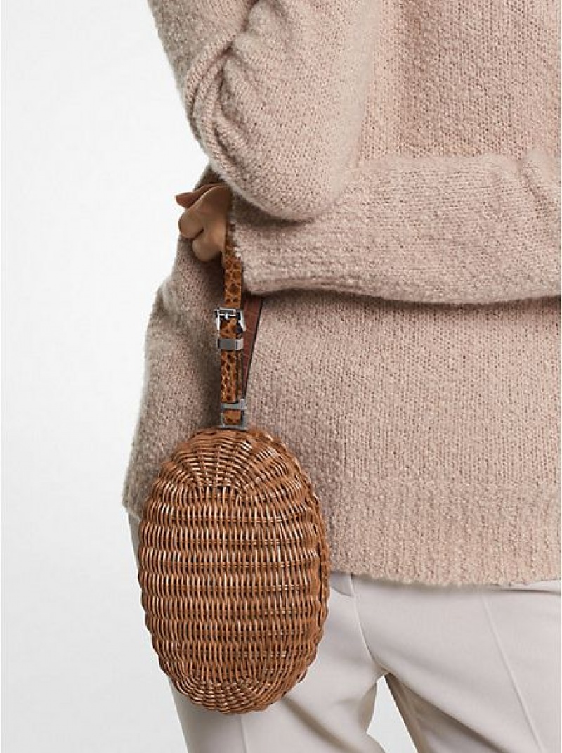 Μίνι Τσάντες γυναικεια Michael Kors Gramercy Rattan And Crocodile Embossed δερματινα καφε | 913760-OUX