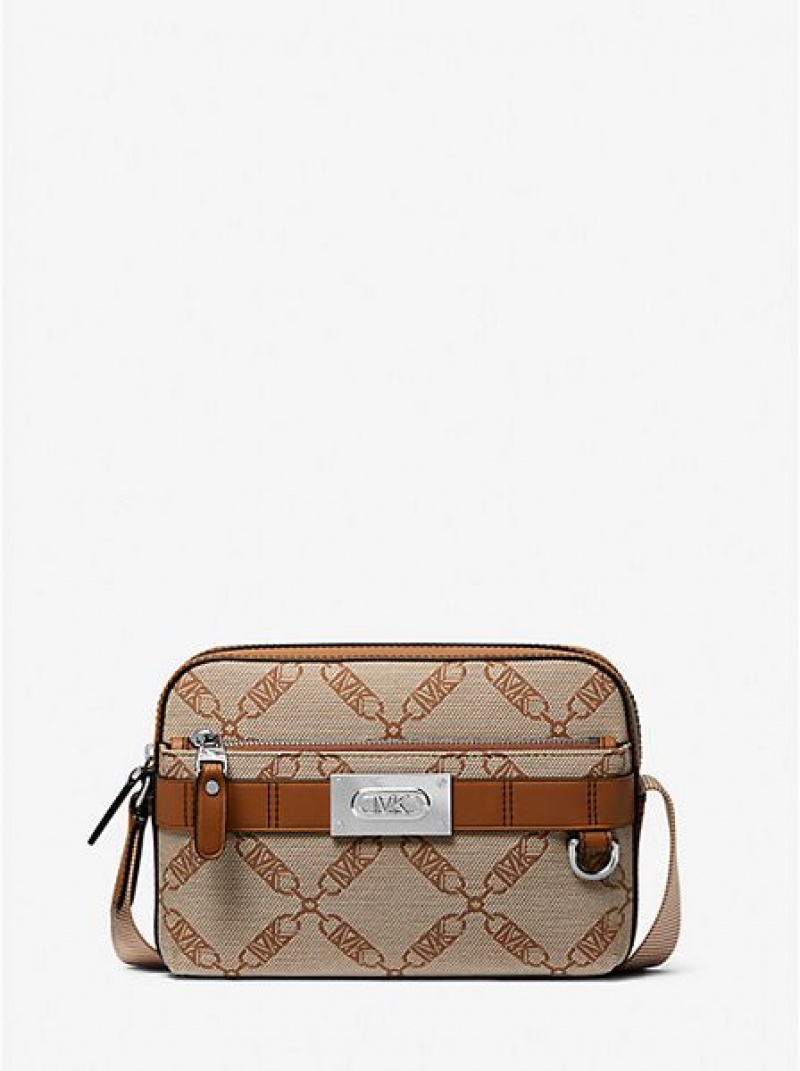 τσάντεσ χιαστί ανδρικα Michael Kors Hudson Empire Logo Jacquard Utility καφε | 128735-FUN