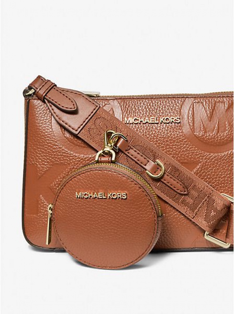 τσάντεσ χιαστί γυναικεια Michael Kors Jet Set Logo Embossed δερματινα καφε | 563214-HCX