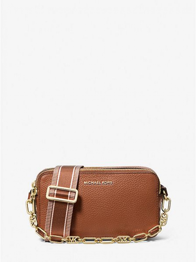 Μίνι Τσάντες γυναικεια Michael Kors Jet Set Small Pebbled δερματινα Double-zip Camera καφε | 543028-CZE