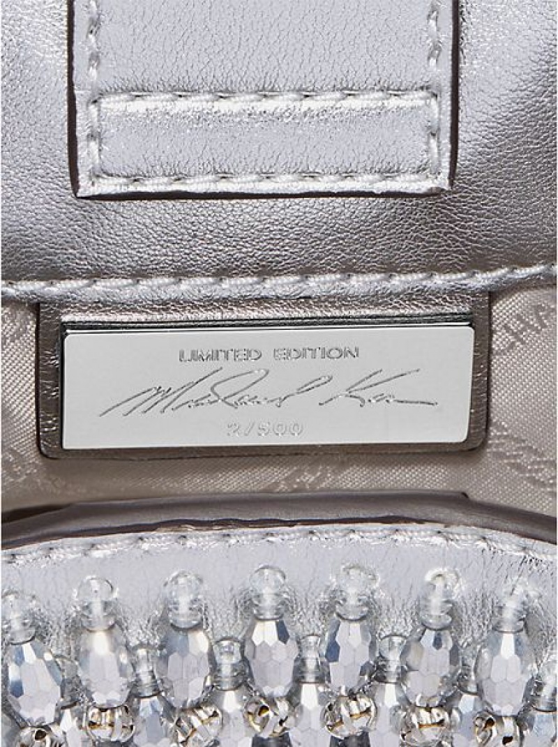 τσάντεσ ώμου γυναικεια Michael Kors Limited-edition Rosie Extra-small Embellished Metallic Faux δερματινα ασημι | 543628-RJU