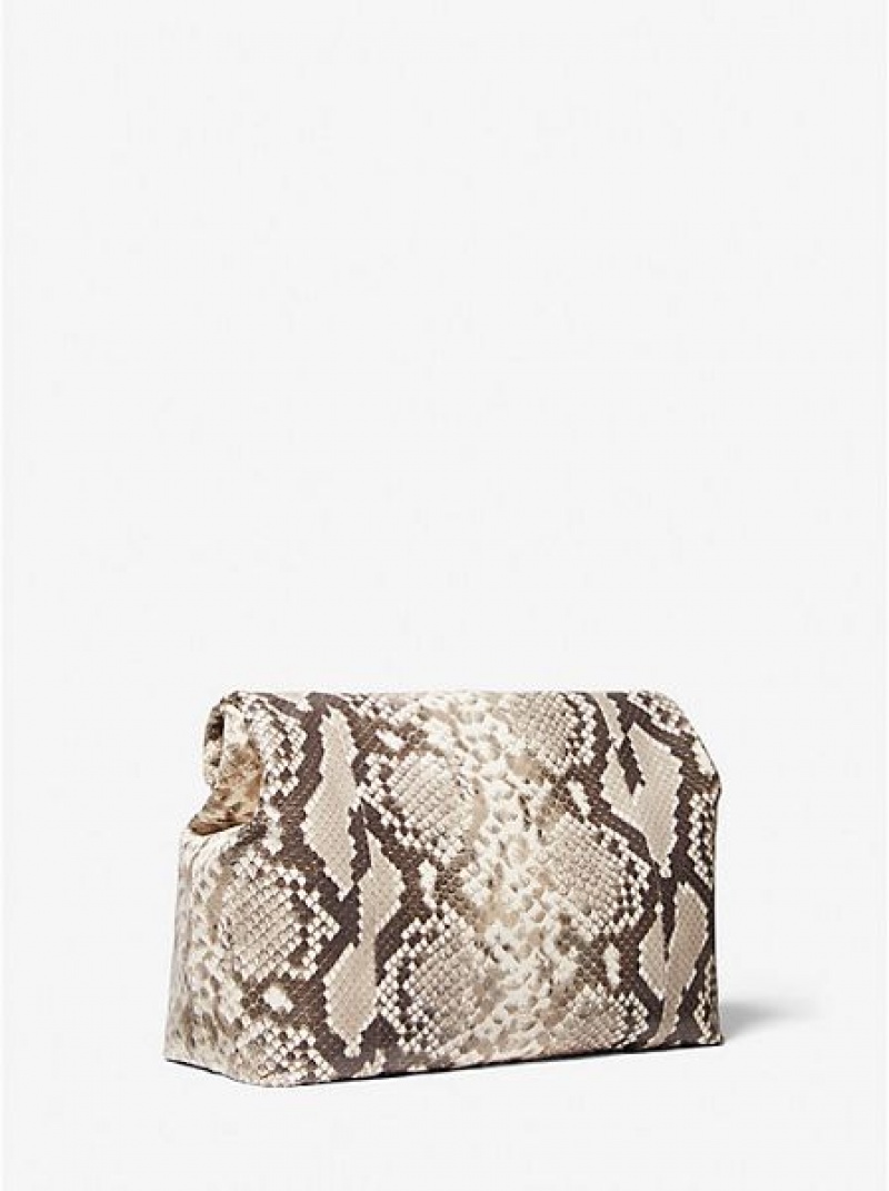 Τσάντες Συμπλέκτη γυναικεια Michael Kors Monogramme Python Embossed Lunch Μπεζ | 143579-OKT