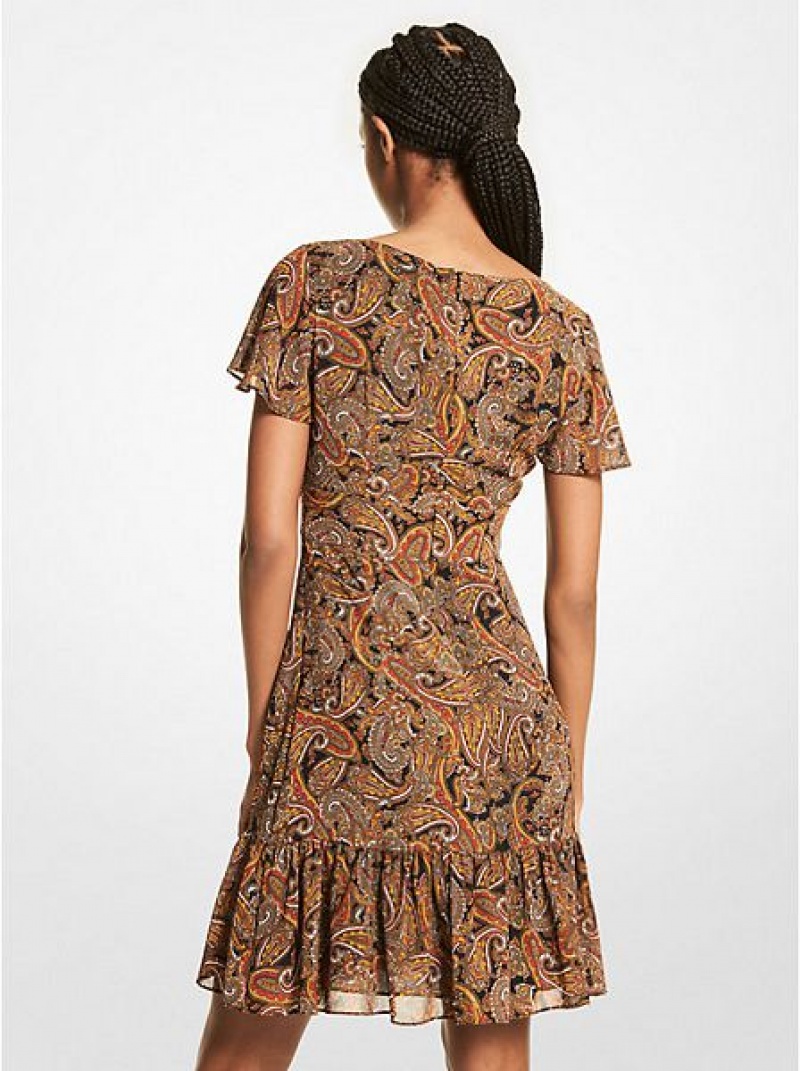 Μίνι Φόρεμα γυναικεια Michael Kors Paisley Georgette Cutout Πολύχρωμο | 647803-LRW