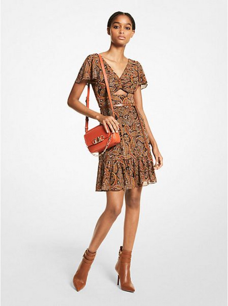 Μίνι Φόρεμα γυναικεια Michael Kors Paisley Georgette Cutout Πολύχρωμο | 647803-LRW