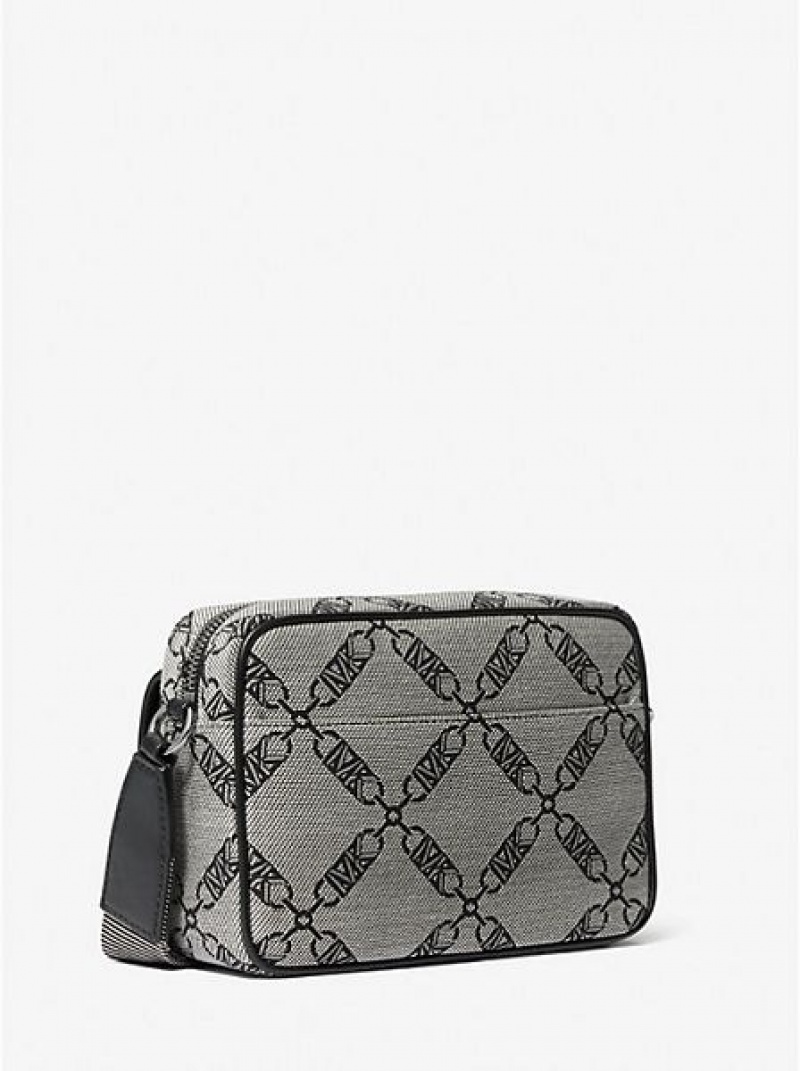 τσάντεσ χιαστί γυναικεια Michael Kors Parker Medium Empire Logo Jacquard Μπεζ μαυρα | 409652-GAI