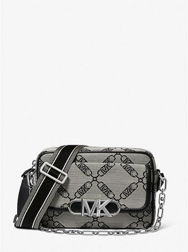 τσάντεσ χιαστί γυναικεια Michael Kors Parker Medium Empire Logo Jacquard Μπεζ μαυρα | 409652-GAI