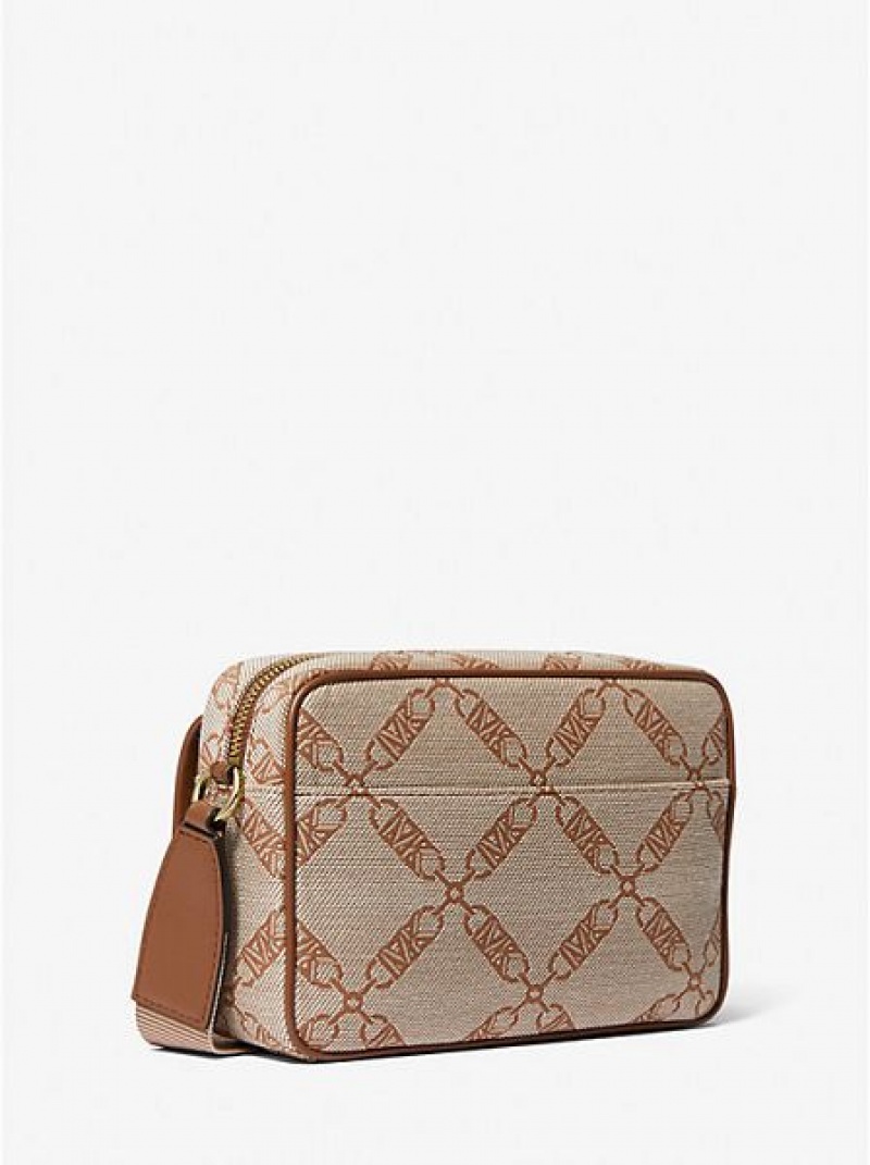 τσάντεσ χιαστί γυναικεια Michael Kors Parker Medium Empire Logo Jacquard Μπεζ | 654312-ZTB