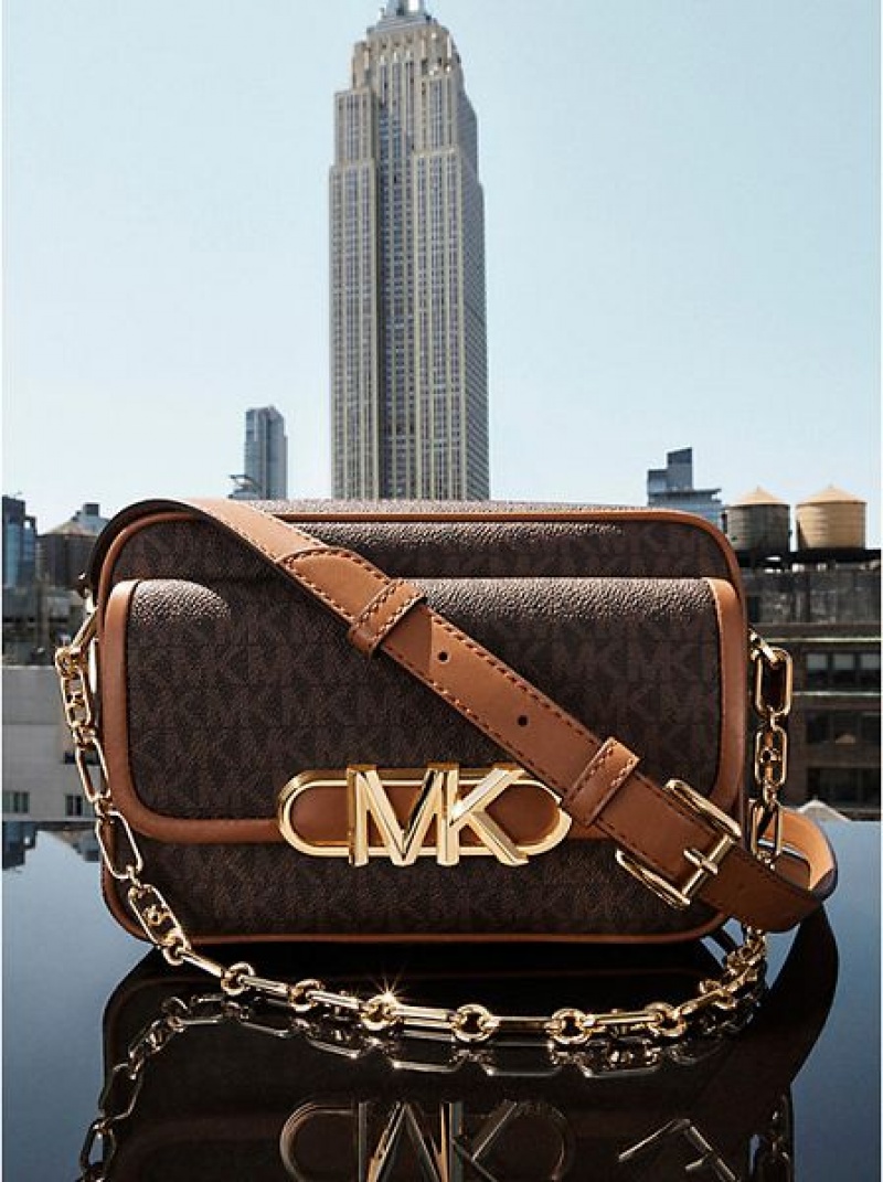 τσάντεσ χιαστί γυναικεια Michael Kors Parker Medium Logo καφε | 073194-DBM