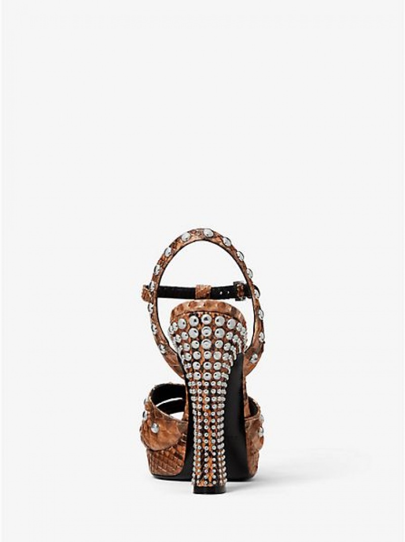 Πεδιλα Πλατφορμεσ γυναικεια Michael Kors Rosanna Studded Python καφε | 683479-KCA