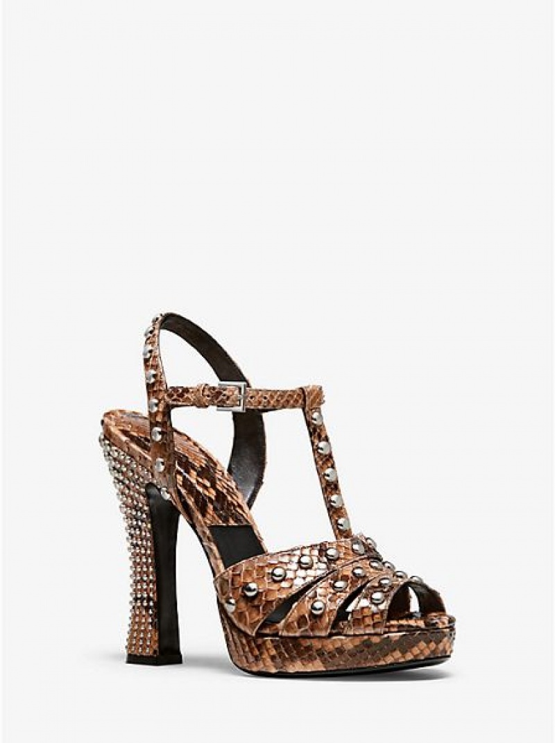 Πεδιλα Πλατφορμεσ γυναικεια Michael Kors Rosanna Studded Python καφε | 683479-KCA