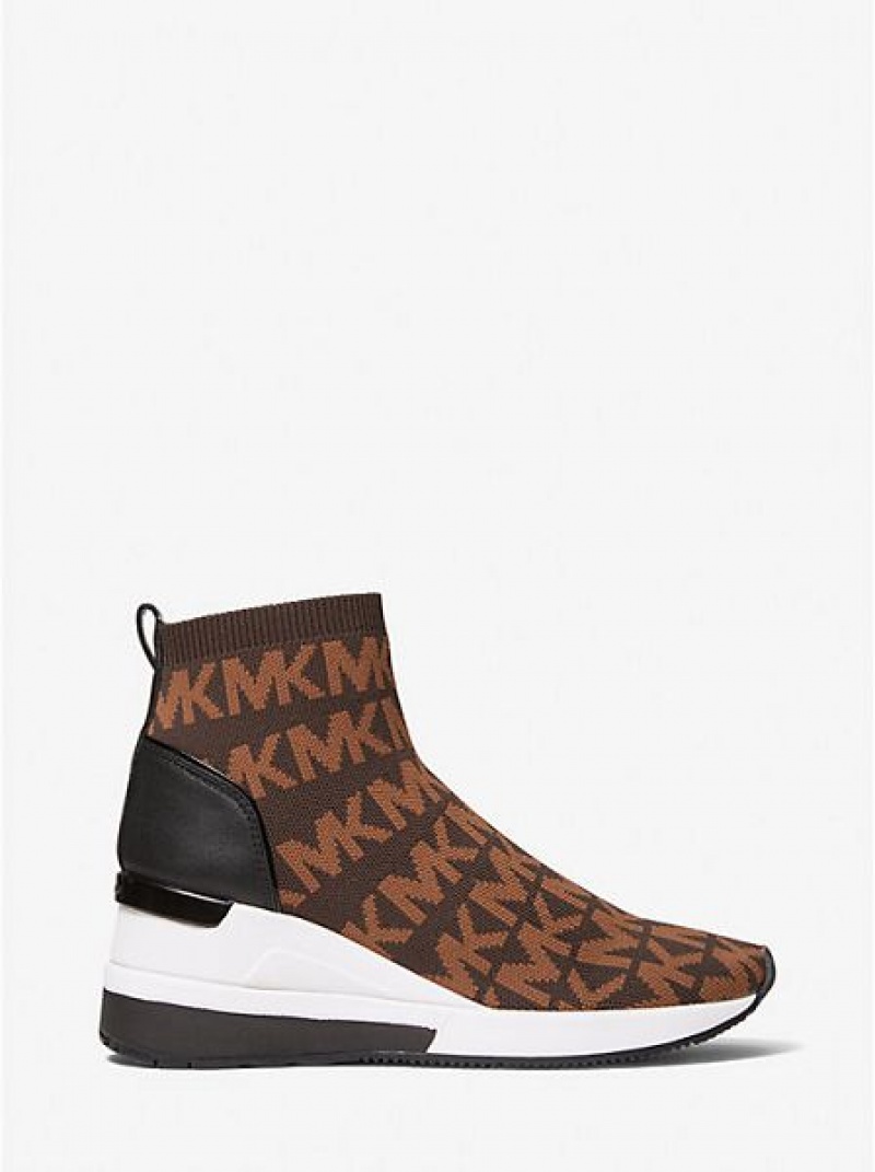 Αθλητικα Παπουτσια γυναικεια Michael Kors Skyler Logo Stretch Knit Sock σοκολάτα | 712690-TZF