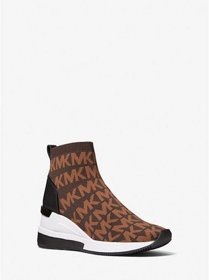 Αθλητικα Παπουτσια γυναικεια Michael Kors Skyler Logo Stretch Knit Sock σοκολάτα | 712690-TZF