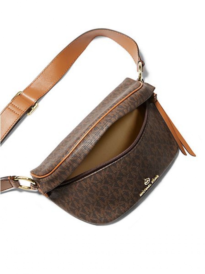 τσάντεσ ώμου γυναικεια Michael Kors Slater Extra-small Logo καφε | 645021-LJK