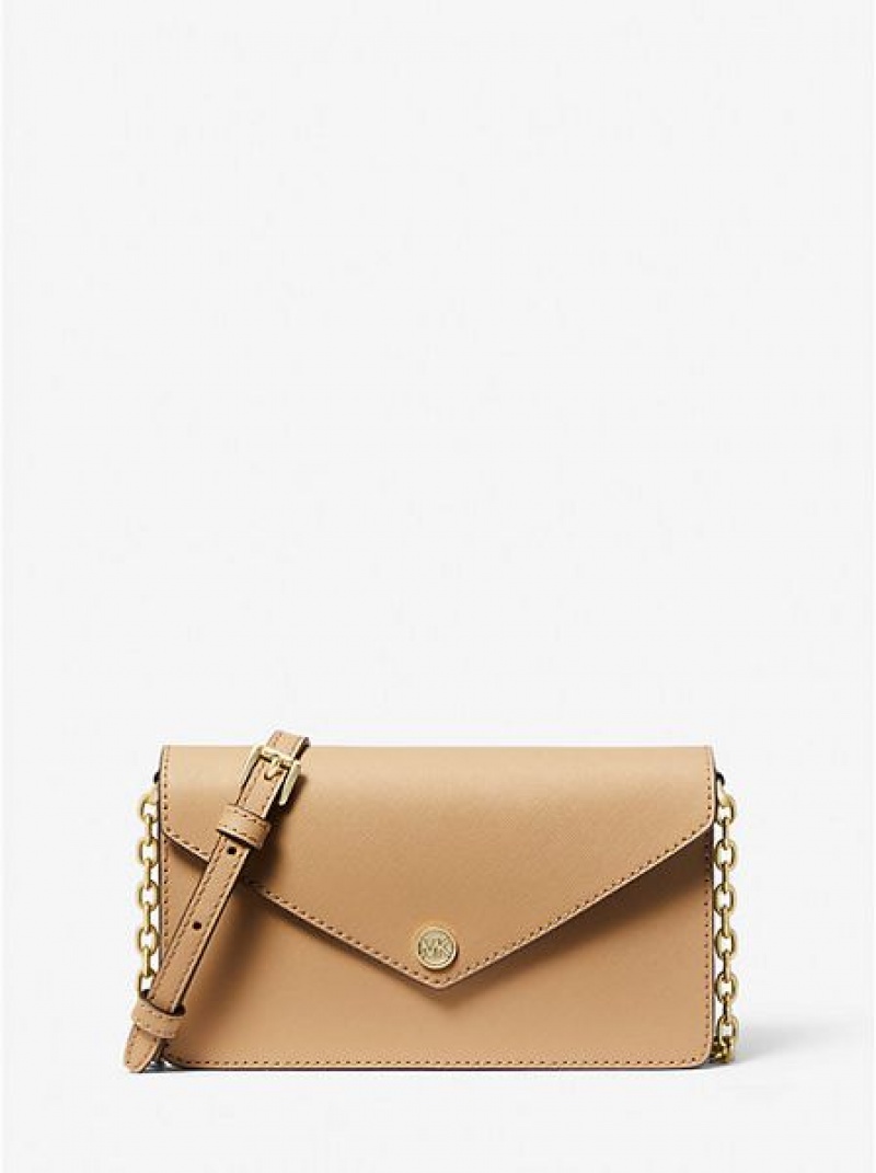 τσάντεσ χιαστί γυναικεια Michael Kors Small Saffiano δερματινα Envelope καφε | 526341-ONZ