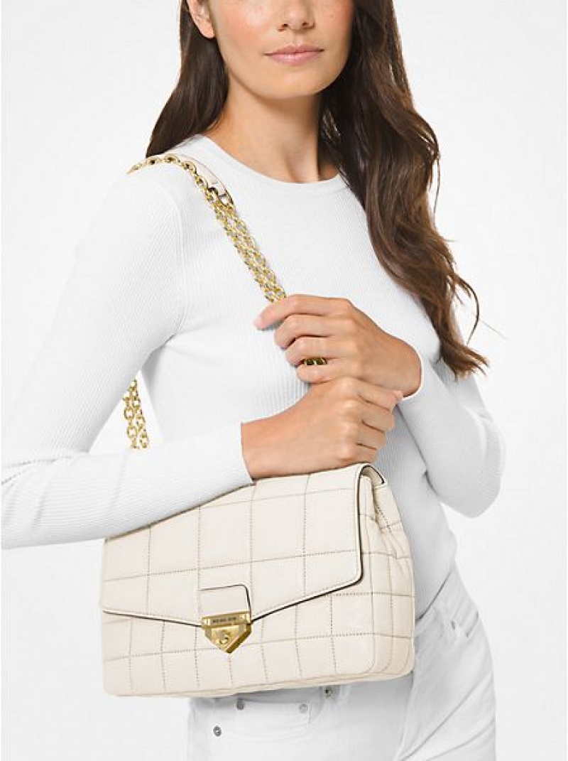 τσάντεσ ώμου γυναικεια Michael Kors Soho Extra-large Καπιτονέ δερματινα κρέμα | 974521-ZKR