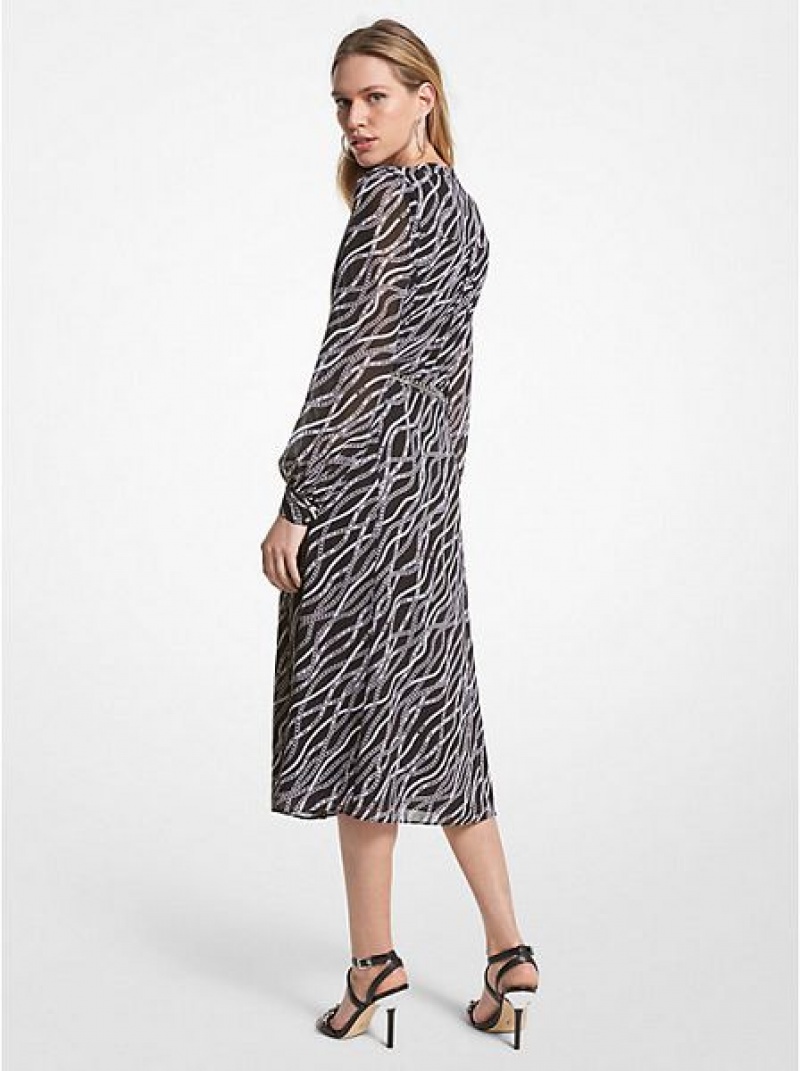 Μίντι Φόρεμα γυναικεια Michael Kors Status Print Georgette μαυρα | 824960-UAQ