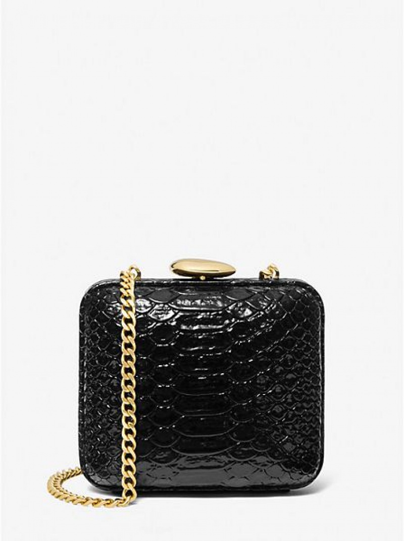 Μίνι Τσάντες γυναικεια Michael Kors Tina Mini Python Embossed δερματινα μαυρα | 967301-GWC