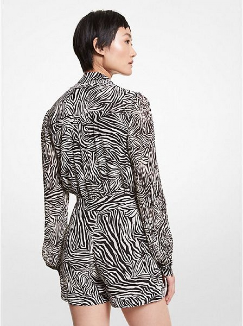 Ολόσωμη Φόρμα γυναικεια Michael Kors Zebra Print Georgette Μπεζ | 689245-AEN