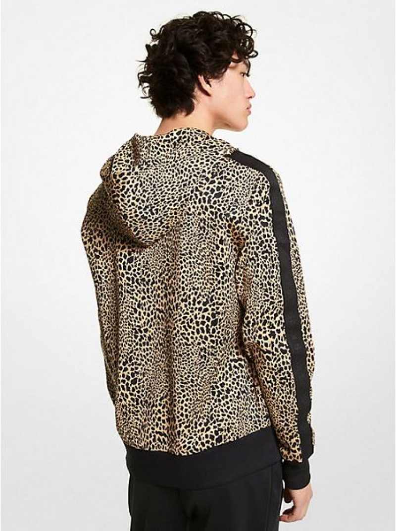 φουτερ με κουκουλα ανδρικα Michael Kors Animal Print Scuba Zip-up Χακί | 147589-TOF