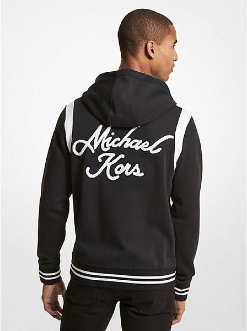 φουτερ με κουκουλα ανδρικα Michael Kors Embroidered Jersey Zip-up μαυρα | 490317-YHZ