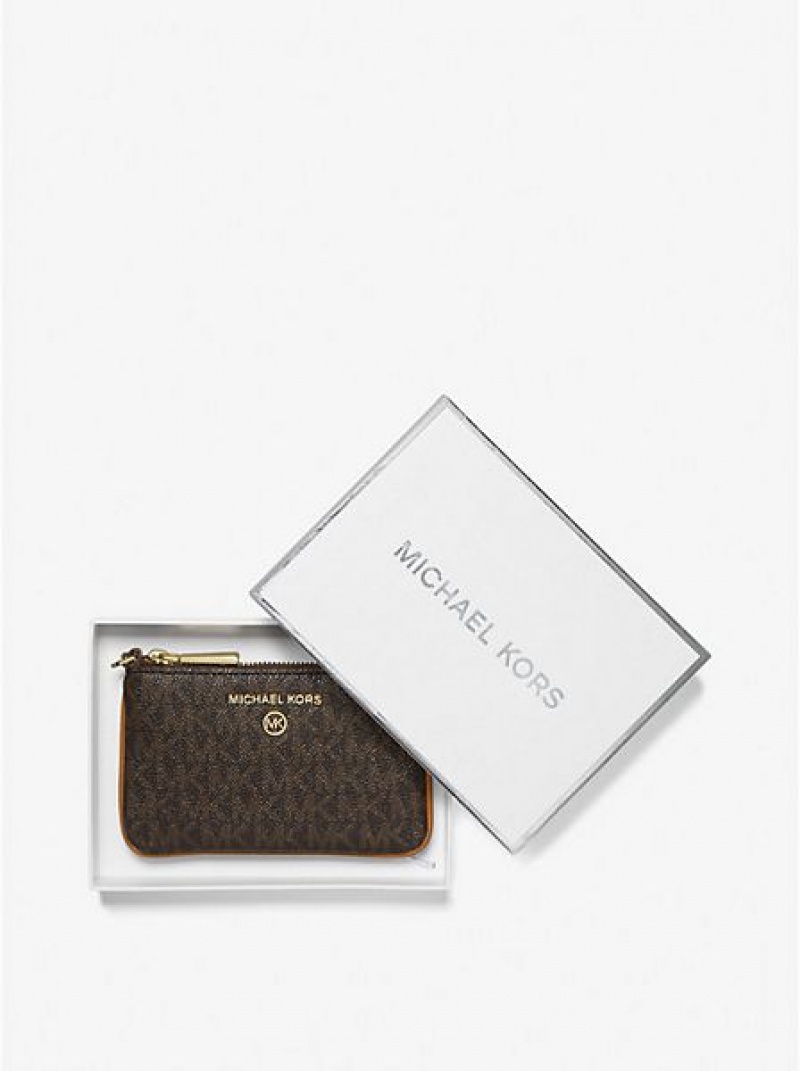 Θήκη Για Κάρτες γυναικεια Michael Kors Extra-small Logo With Key Ring καφε | 876924-DIB