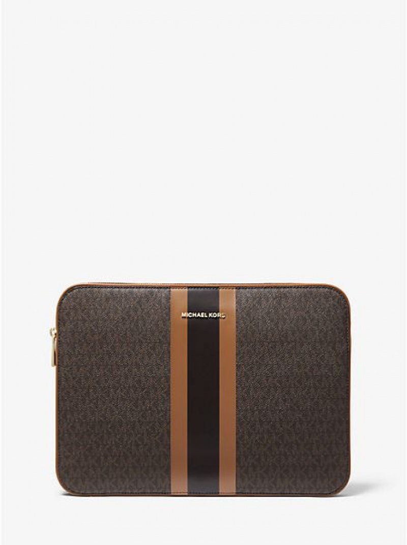 Θήκη Για Κάρτες γυναικεια Michael Kors Jet Set Logo Stripe 13 Inch καφε | 726398-MAI