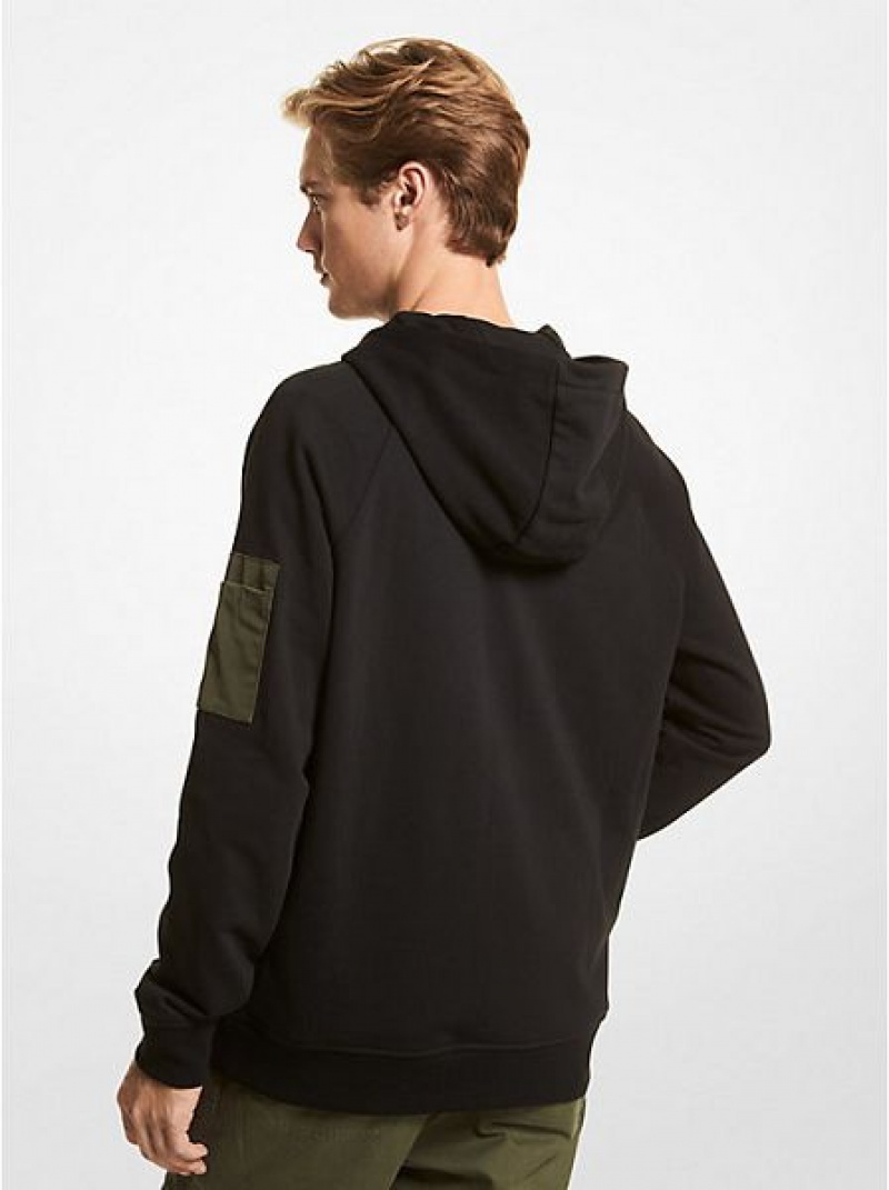 φουτερ με κουκουλα ανδρικα Michael Kors βαμβακερα Blend Half-zip μαυρα | 625047-ZOR