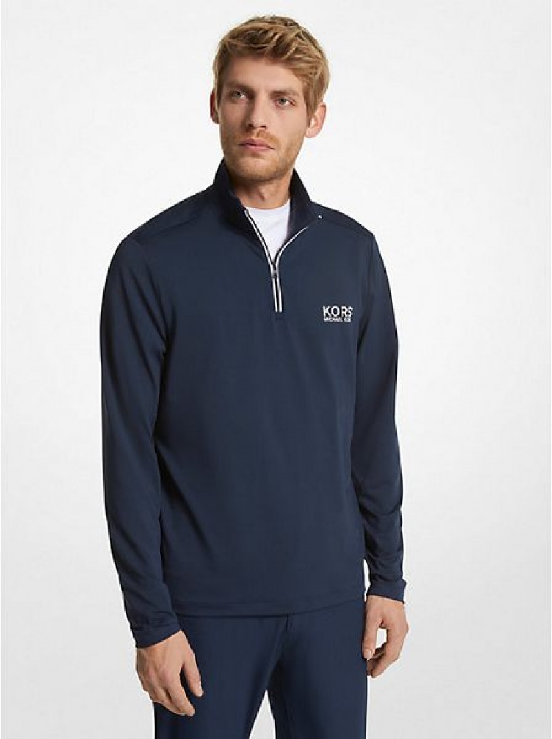 φουτερ με κουκουλα ανδρικα Michael Kors Γκολφ Performance Quarter Zip σκουρο μπλε | 610583-EJT