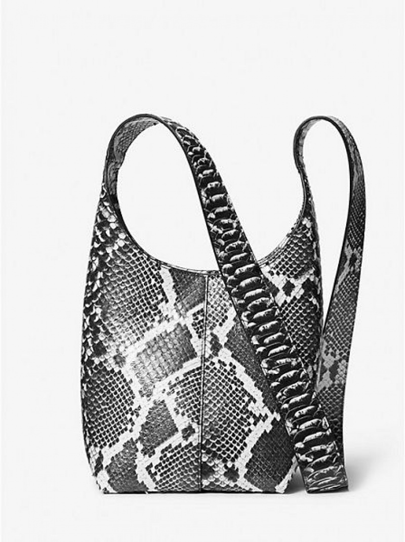 τσάντα hobo γυναικεια Michael Kors Dede Mini Python Embossed δερματινα μαυρα ασπρα | 628930-NQB