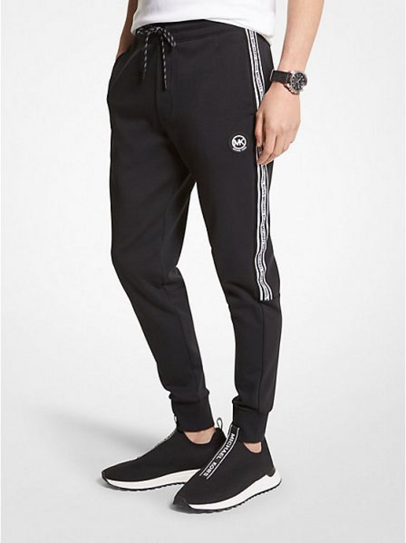 παντελονι jogger ανδρικα Michael Kors Logo Tape βαμβακερα Blend μαυρα | 245986-GOR