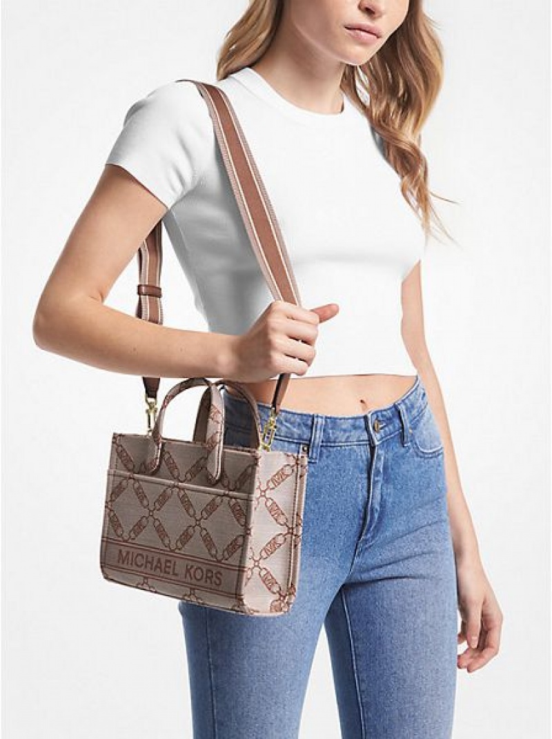 τσαντεσ messenger γυναικεια Michael Kors Gigi Small Empire Logo Jacquard Μπεζ | 360825-OPT