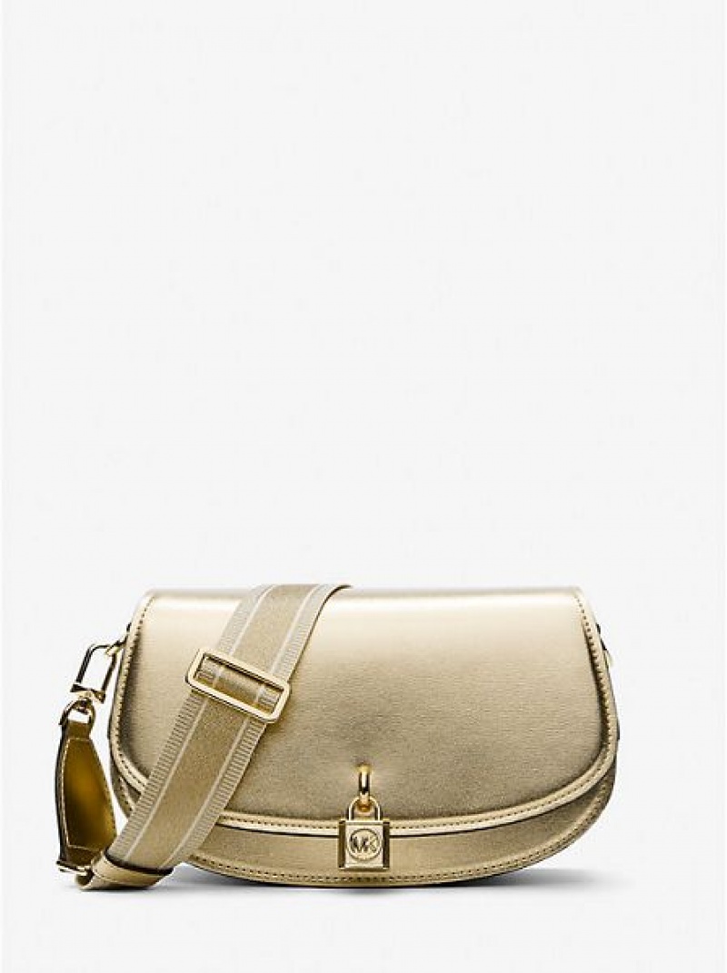 τσαντεσ messenger γυναικεια Michael Kors Mila Medium Metallic δερματινα χρυσο χρωμα | 869405-YJU