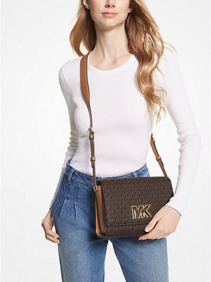 τσαντεσ messenger γυναικεια Michael Kors Mimi Medium Logo καφε | 207468-SDG