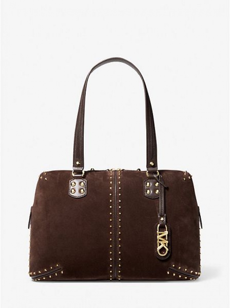 τσάντεσ tote γυναικεια Michael Kors Astor Large Studded δερματινα σοκολάτα | 054172-RVT