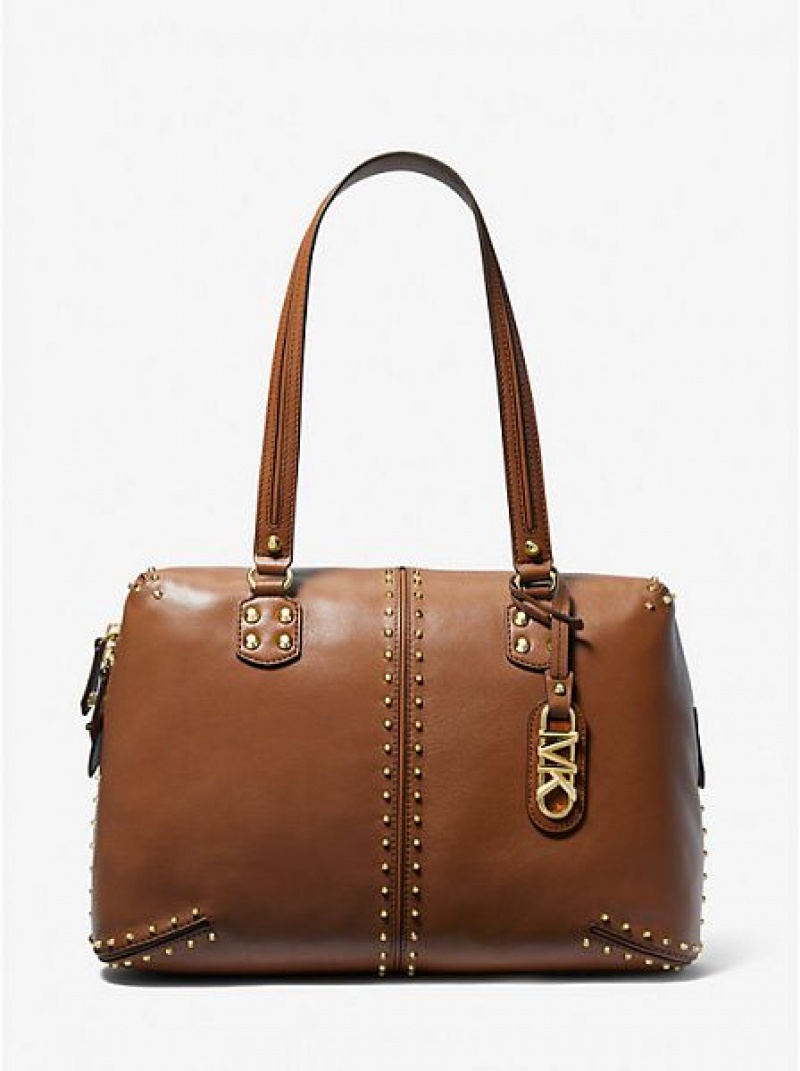 τσάντεσ tote γυναικεια Michael Kors Astor Large Studded δερματινα καφε | 786954-XHV