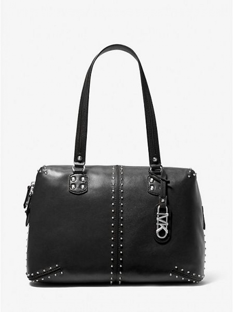 τσάντεσ tote γυναικεια Michael Kors Astor Large Studded δερματινα μαυρα | 147032-XKZ