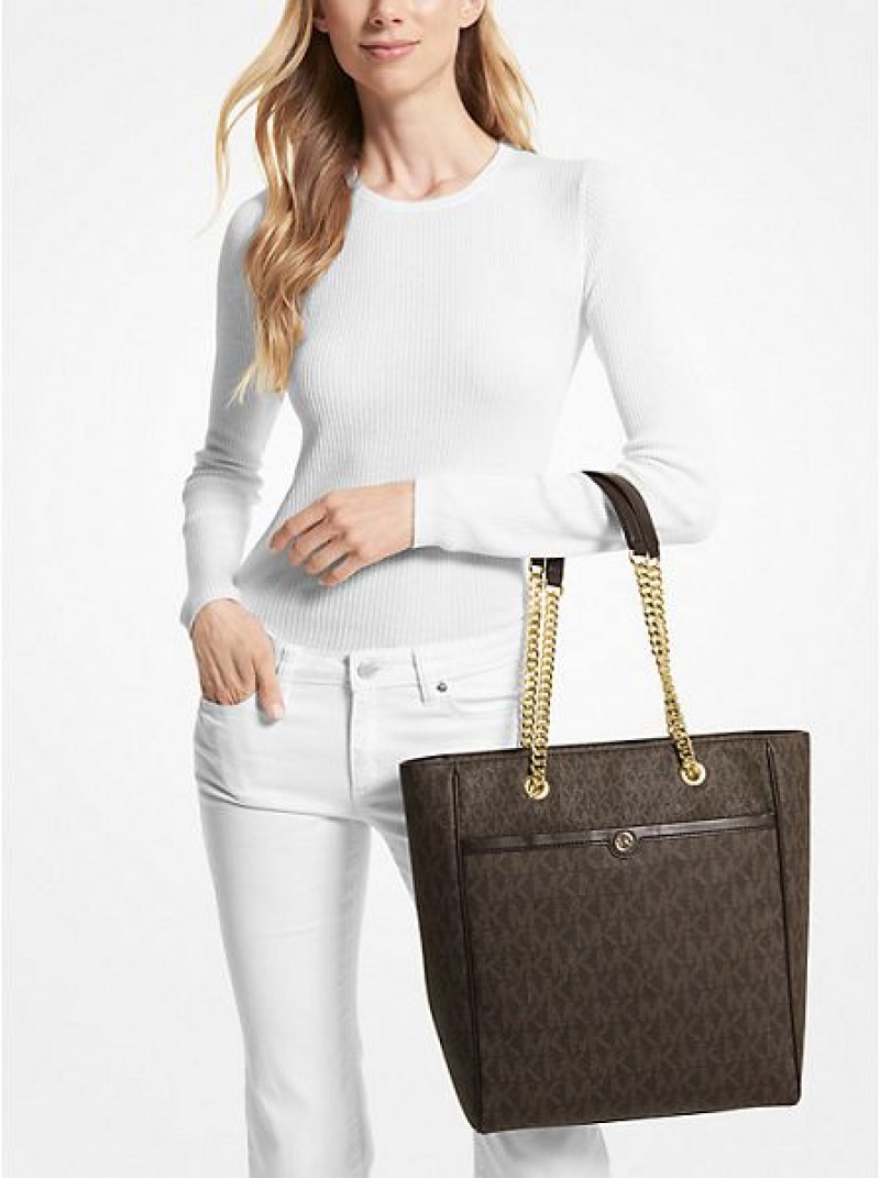 τσάντεσ tote γυναικεια Michael Kors Blaire Large Logo σοκολάτα | 486712-XKR