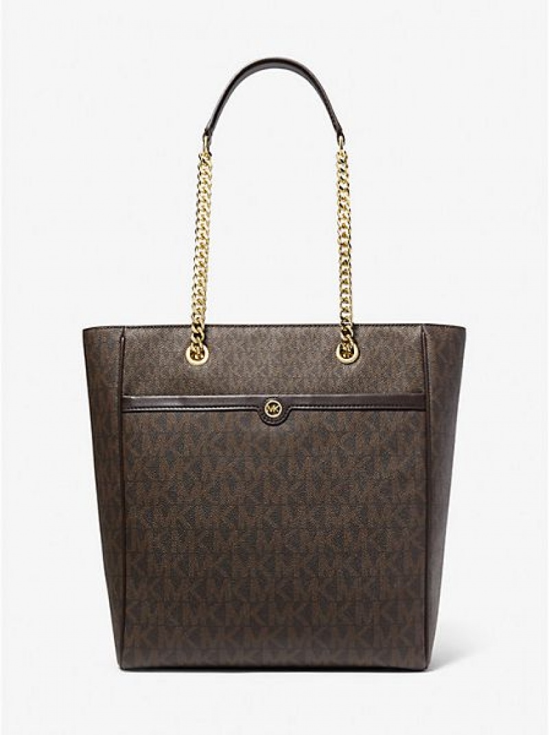 τσάντεσ tote γυναικεια Michael Kors Blaire Large Logo σοκολάτα | 486712-XKR