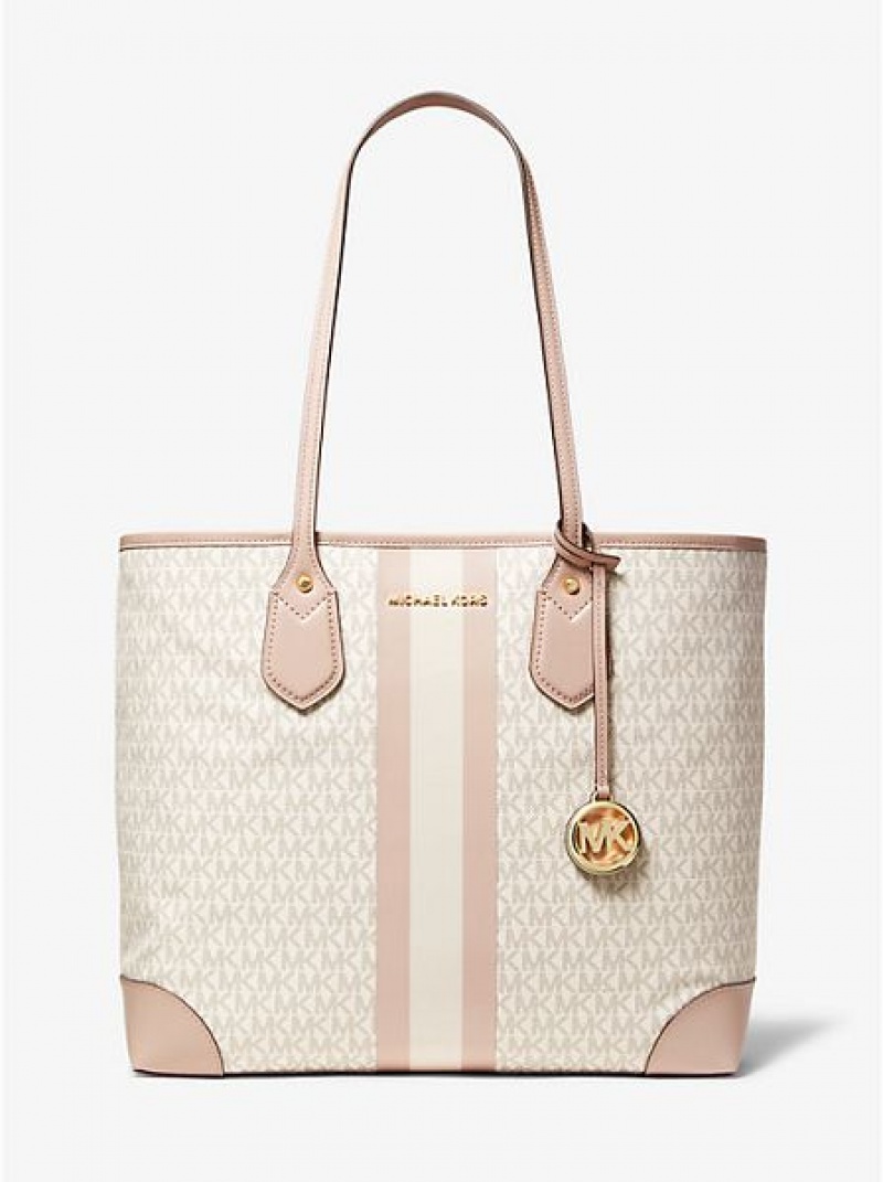 τσάντεσ tote γυναικεια Michael Kors Eva Large Logo Stripe ανοιχτο κίτρινα ροζ | 598346-IKX