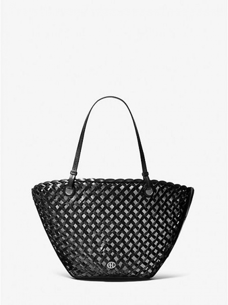 τσάντεσ tote γυναικεια Michael Kors Isabella Medium Hand-woven δερματινα μαυρα | 205376-LKE