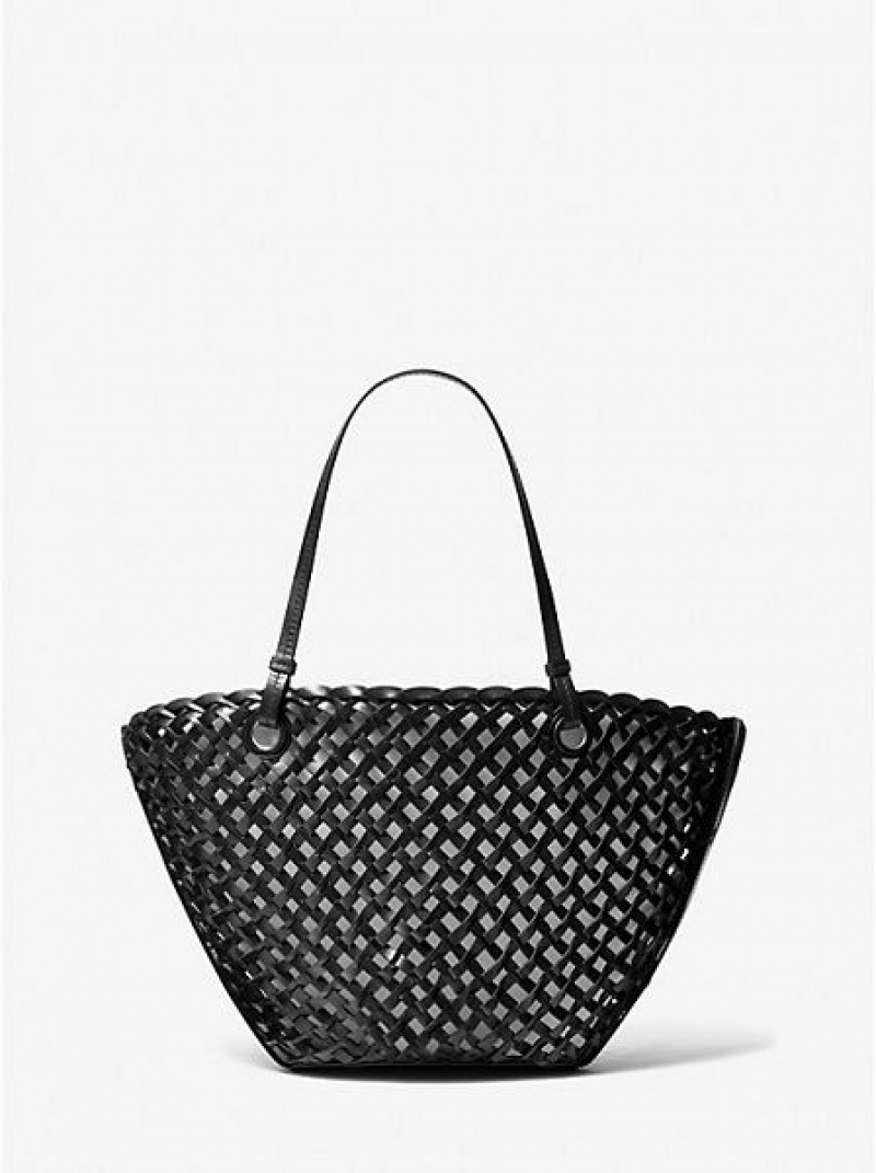 τσάντεσ tote γυναικεια Michael Kors Isabella Medium Hand-woven δερματινα μαυρα | 205376-LKE