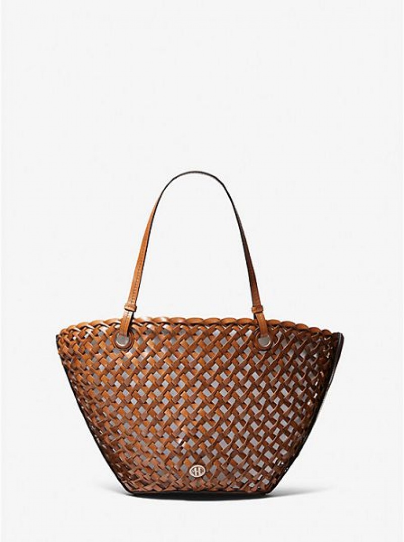 τσάντεσ tote γυναικεια Michael Kors Isabella Medium Hand-woven δερματινα καφε | 053827-VHX