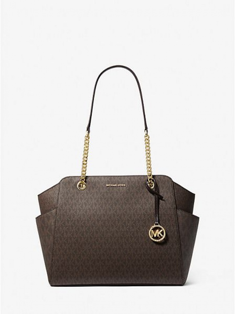 τσάντεσ tote γυναικεια Michael Kors Jacquelyn Medium Logo σοκολάτα | 632489-EXC