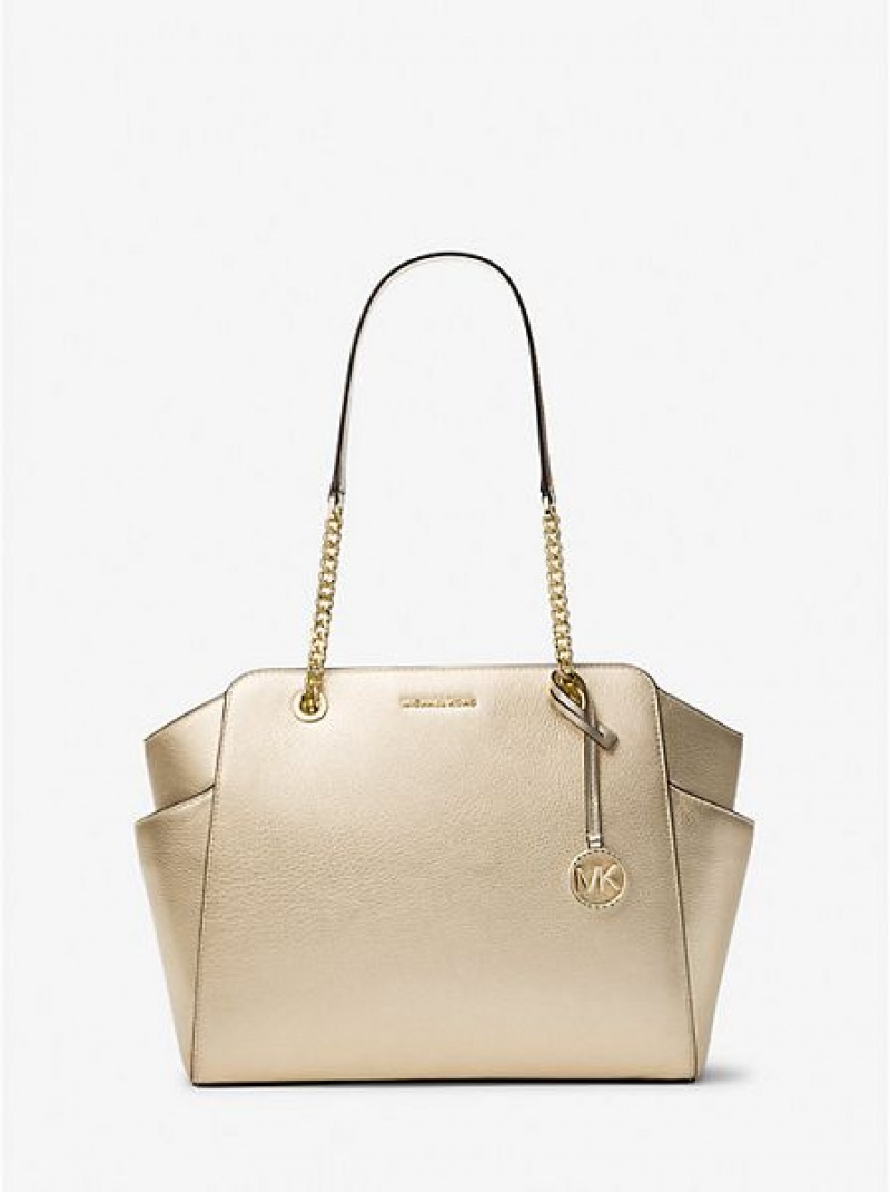 τσάντεσ tote γυναικεια Michael Kors Jacquelyn Medium Metallic Pebbled δερματινα χρυσο χρωμα | 467180-NSW