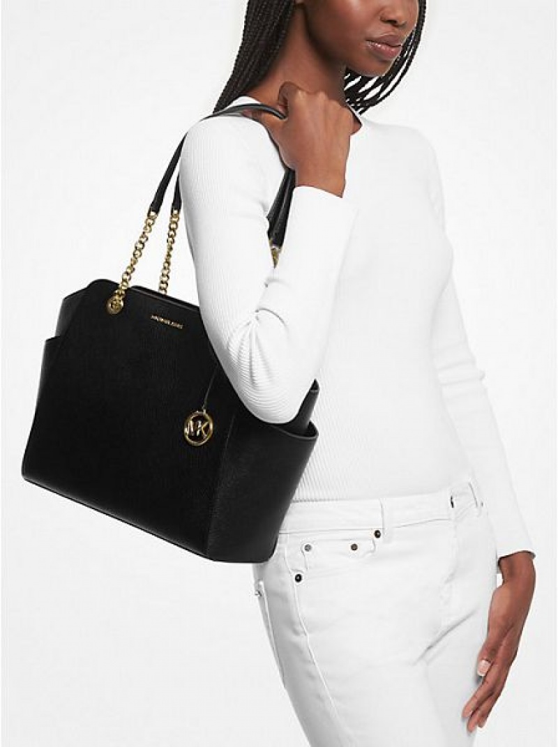 τσάντεσ tote γυναικεια Michael Kors Jacquelyn Medium Pebbled δερματινα μαυρα | 386201-ODA