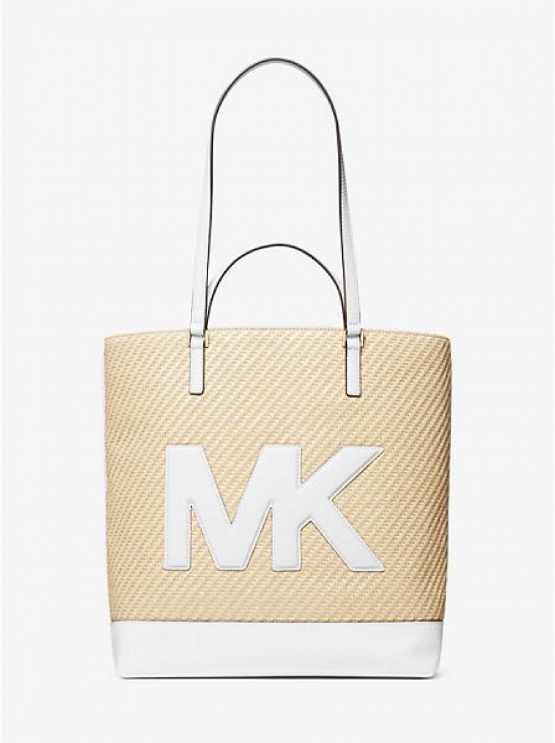 τσάντεσ tote γυναικεια Michael Kors Kelli Large Logo Straw ασπρα | 693870-HWP