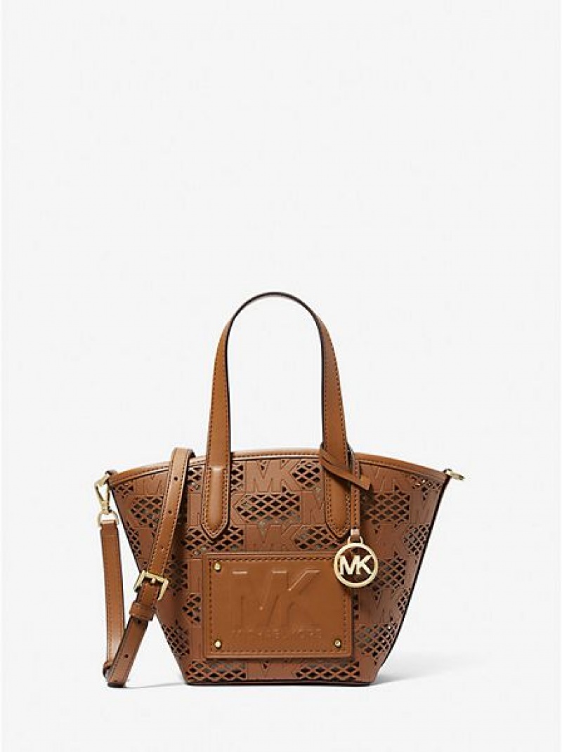 τσάντεσ tote γυναικεια Michael Kors Kimber Small 2-in-1 Perforated And Embossed Faux δερματινα καφε | 725410-DOJ