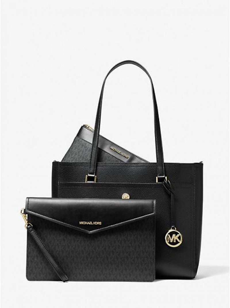 τσάντεσ tote γυναικεια Michael Kors Maisie Large Pebbled δερματινα 3-in-1 μαυρα | 967852-UYA