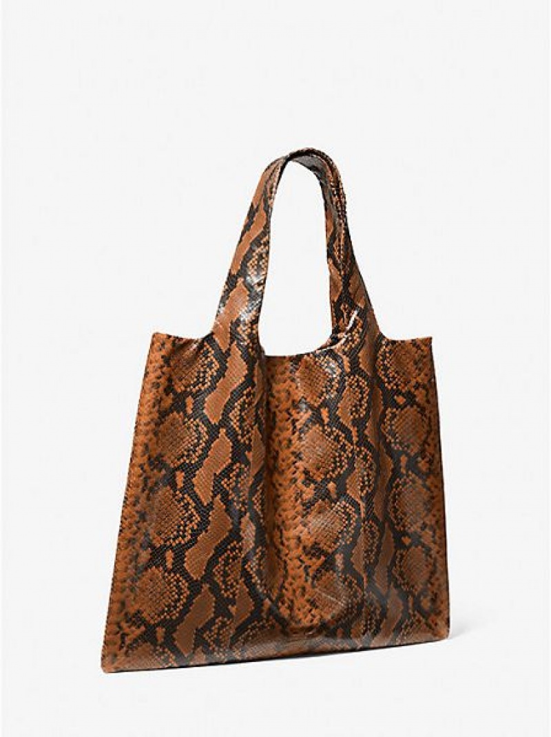 τσάντεσ tote γυναικεια Michael Kors Monogramme Python Embossed δερματινα καφε | 693240-YDN